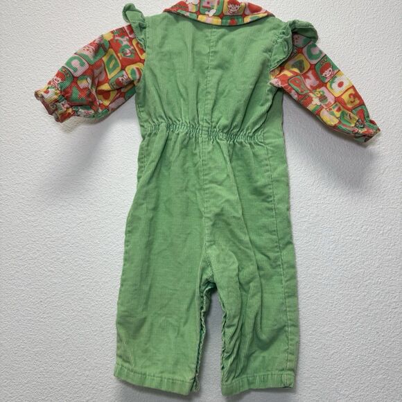Sears Girl 6 Months Green 70s Corduroy Jumper Overalls Vintage Butterfly Clown - Picture 6 of 8